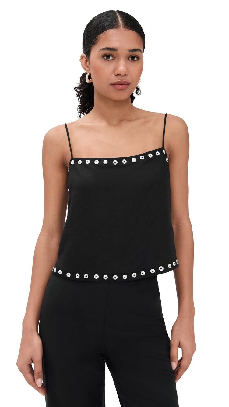 STAUD Women's Black Kirra Linen Tank Top Cover-Up S NWT RTL: $275.00